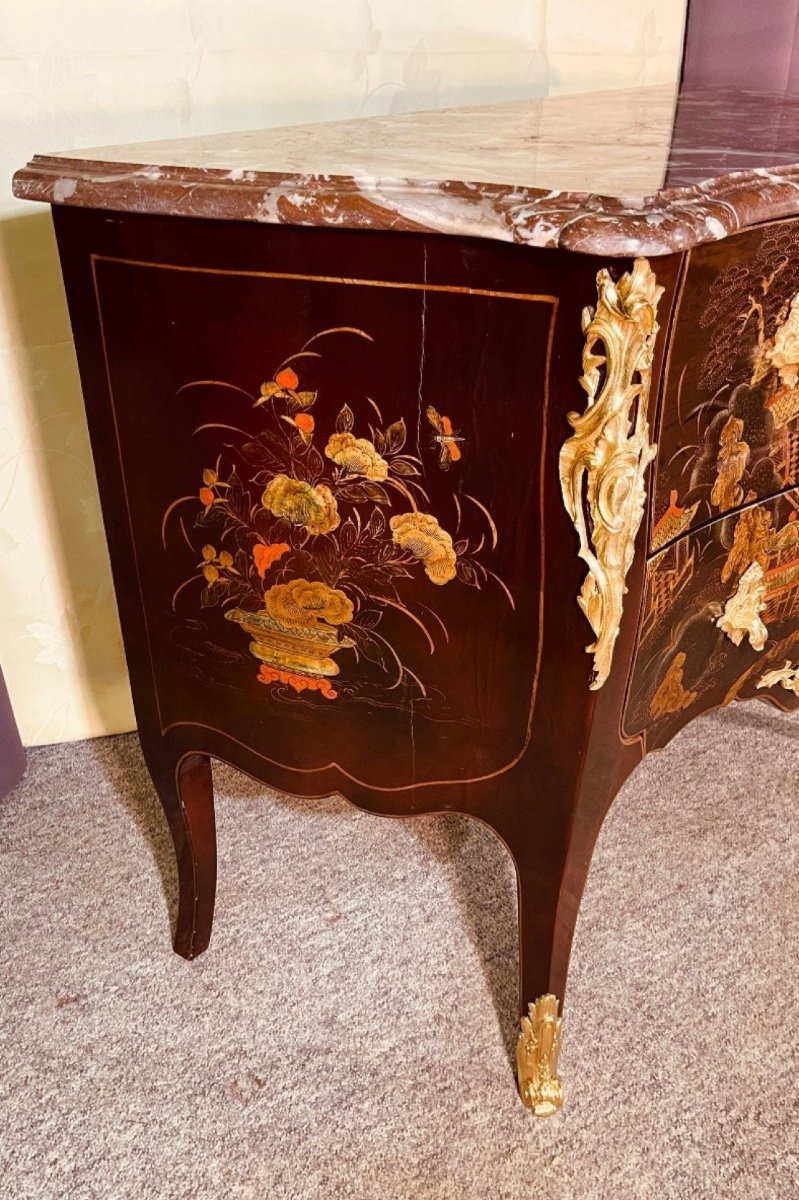 Commode Louis XV En Laque De Chine , XIXeme -photo-1