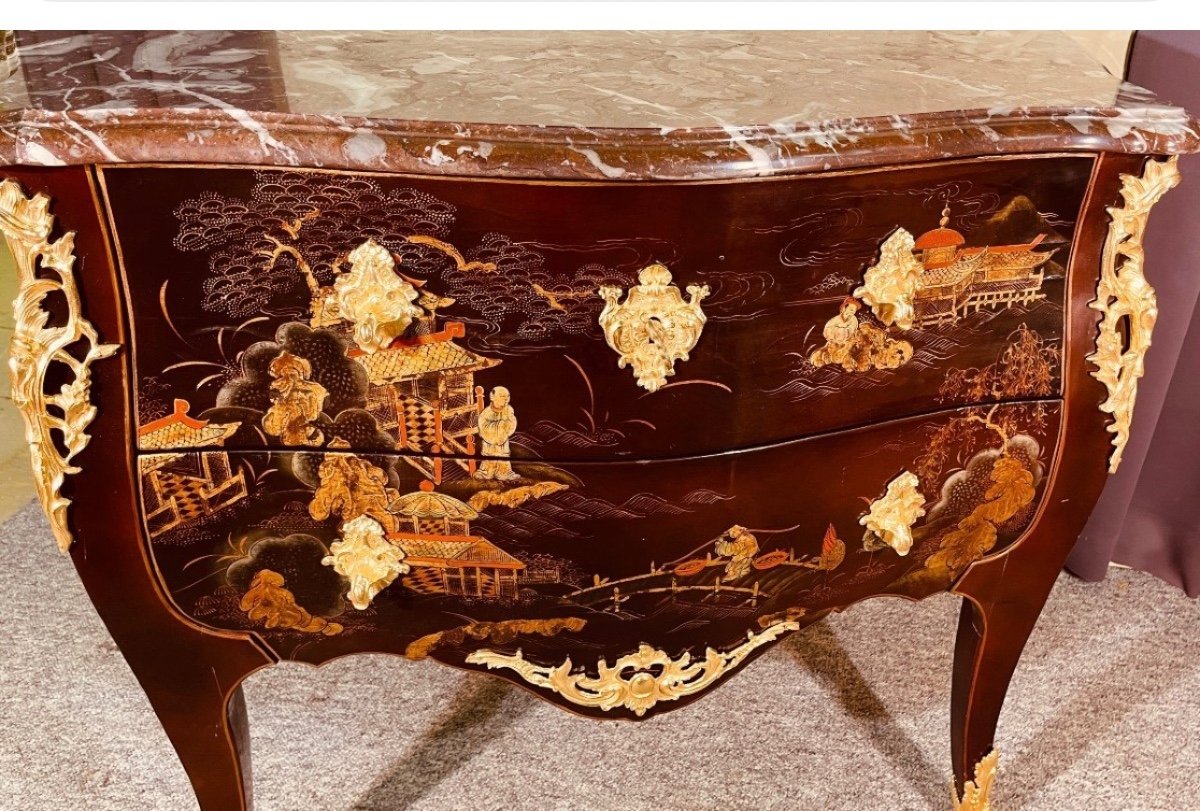 Commode Louis XV En Laque De Chine , XIXeme -photo-2