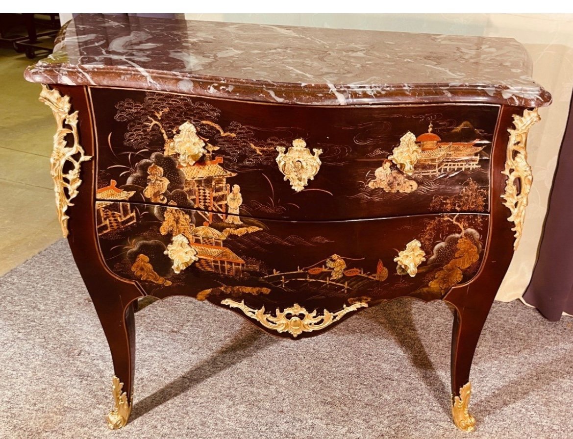 Commode Louis XV En Laque De Chine , XIXeme -photo-3