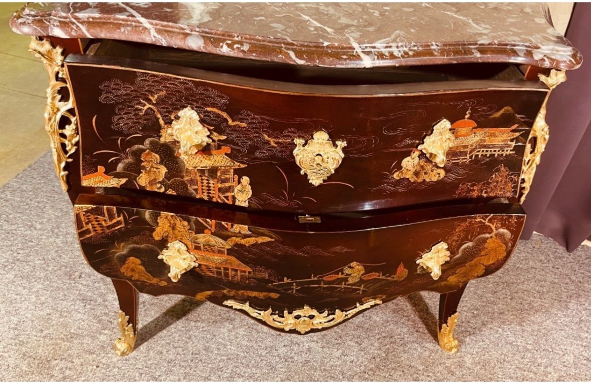 Commode Louis XV En Laque De Chine , XIXeme -photo-5