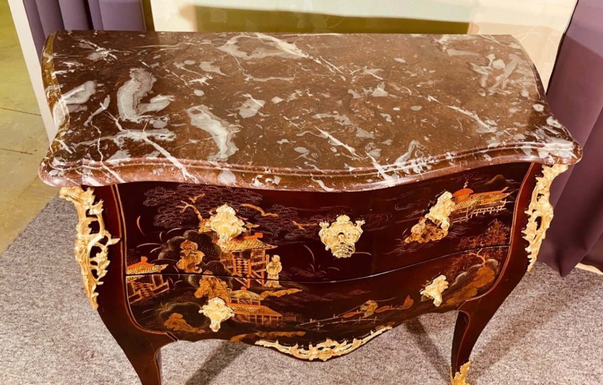 Commode Louis XV En Laque De Chine , XIXeme -photo-6