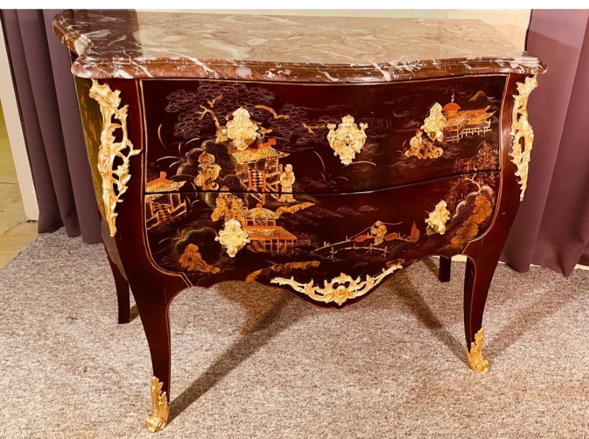 Commode Louis XV En Laque De Chine , XIXeme -photo-8