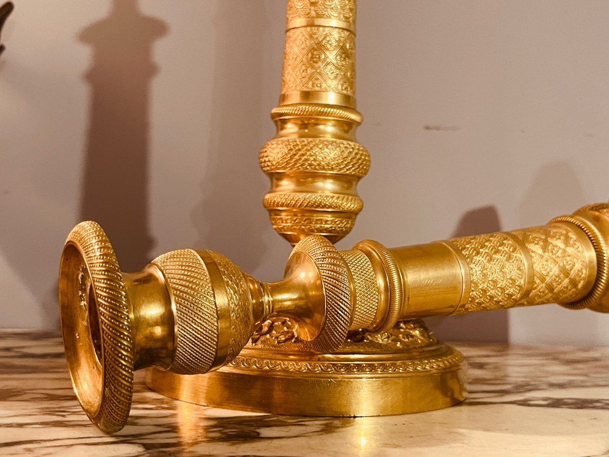 Pair Of Candlesticks In Chiseled And Gilded Bronze, 19th Century -photo-2