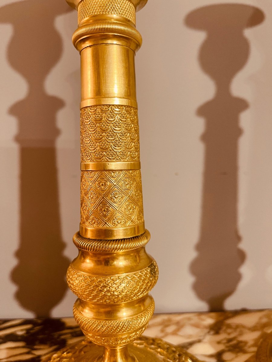 Pair Of Candlesticks In Chiseled And Gilded Bronze, 19th Century -photo-2