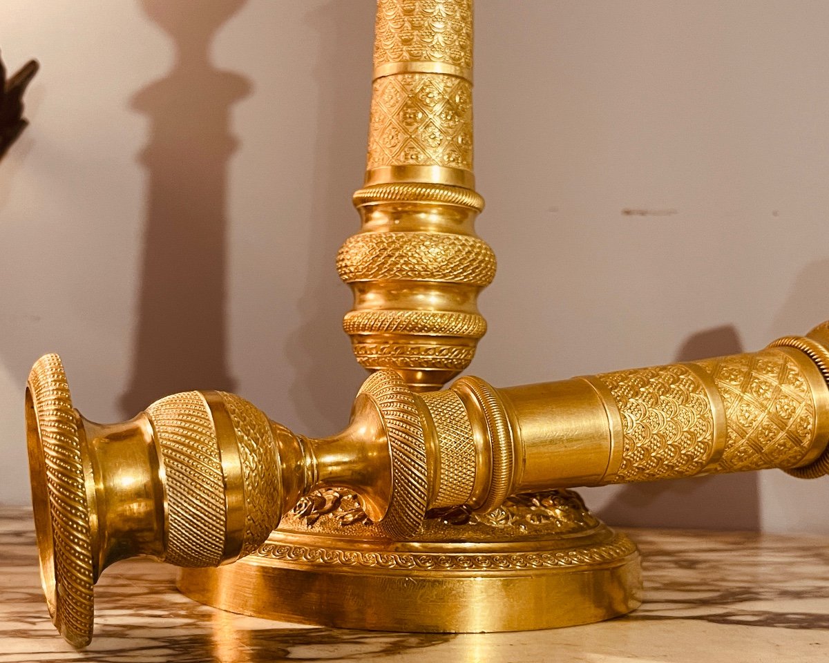 Pair Of Candlesticks In Chiseled And Gilded Bronze, 19th Century -photo-6