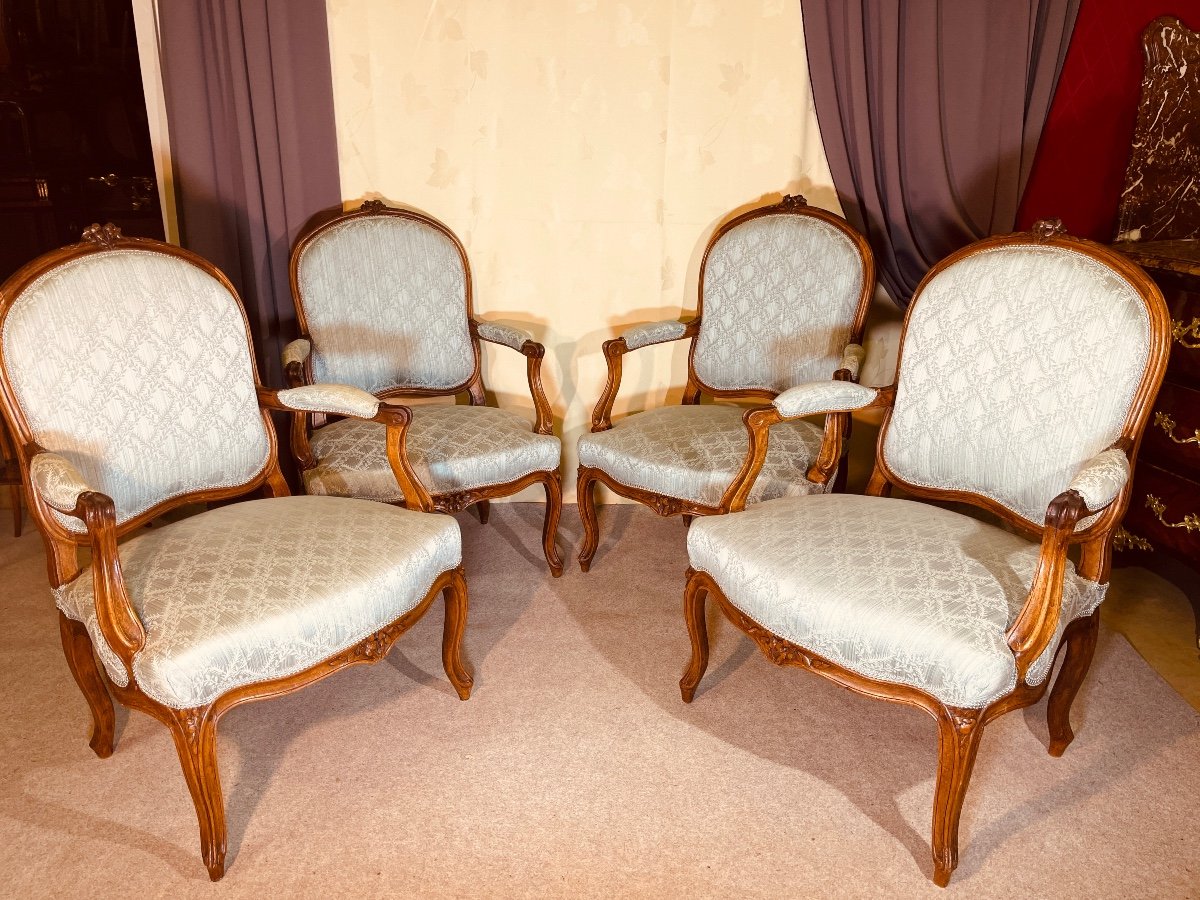 Suite De 4 Fauteuils Louis 15 , époque 18eme Siècle -photo-3