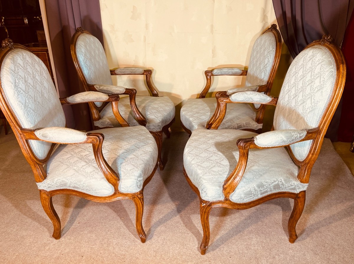 Set Of 4 Louis 15 Armchairs, 18th Century -photo-4