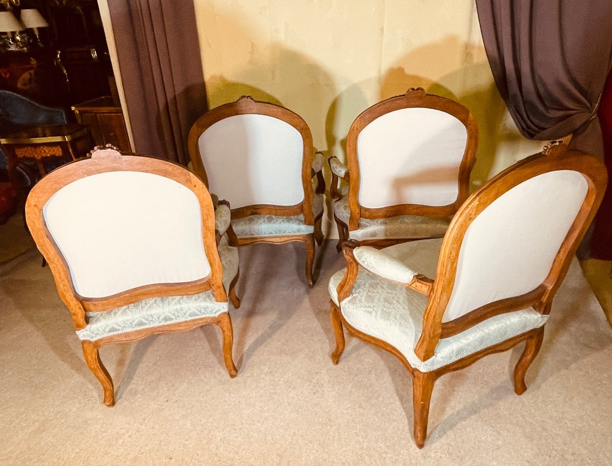 Suite De 4 Fauteuils Louis 15 , époque 18eme Siècle -photo-5