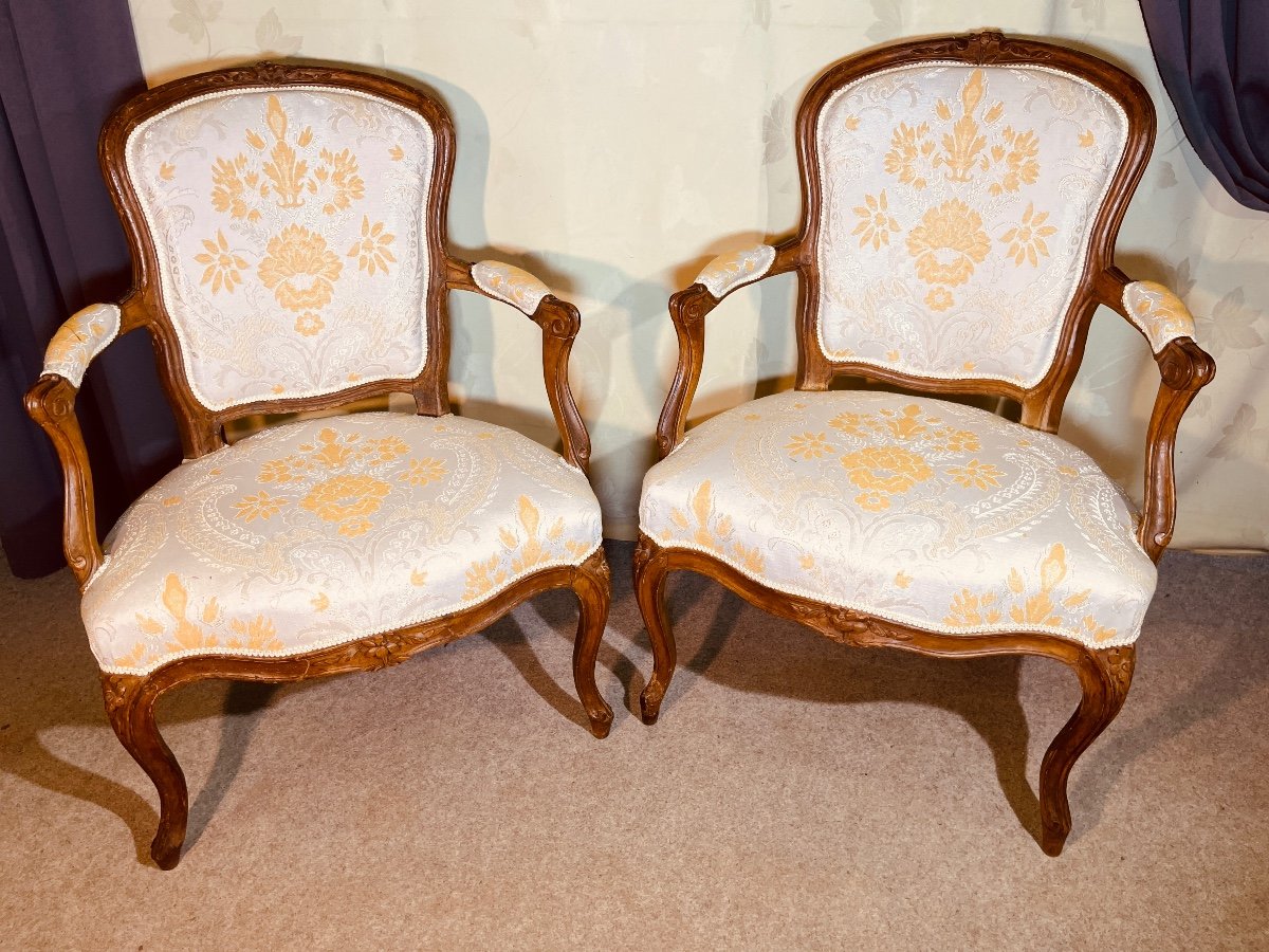 Paire De Fauteuils Louis XV , Estampillés DELION , 18eme -photo-8