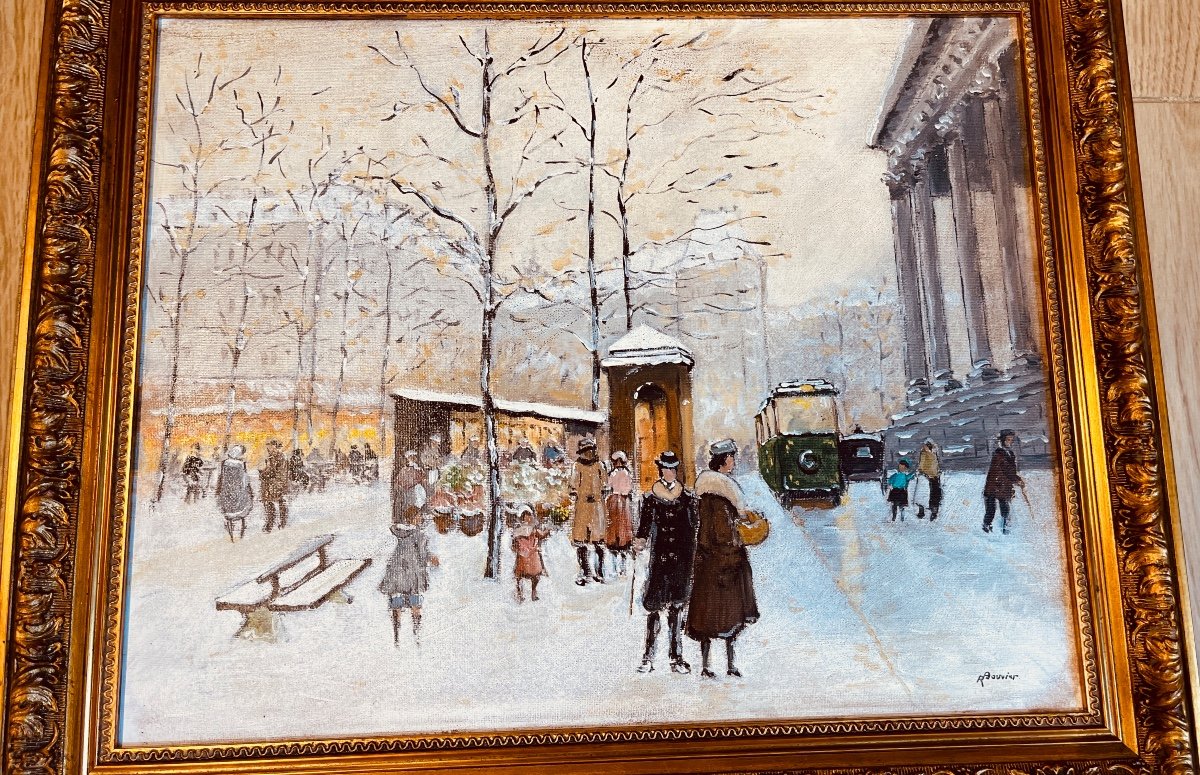 Tableau : Place De La Madeleine sous la Neige à Paris -photo-2