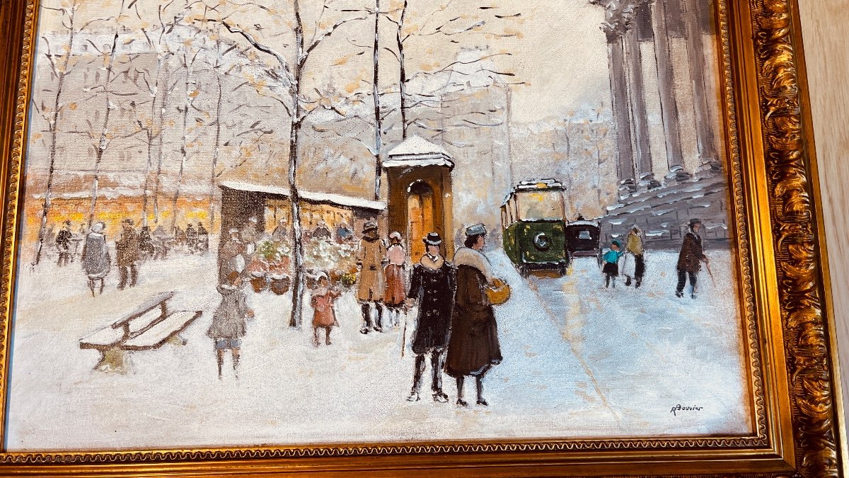 Tableau : Place De La Madeleine sous la Neige à Paris -photo-3