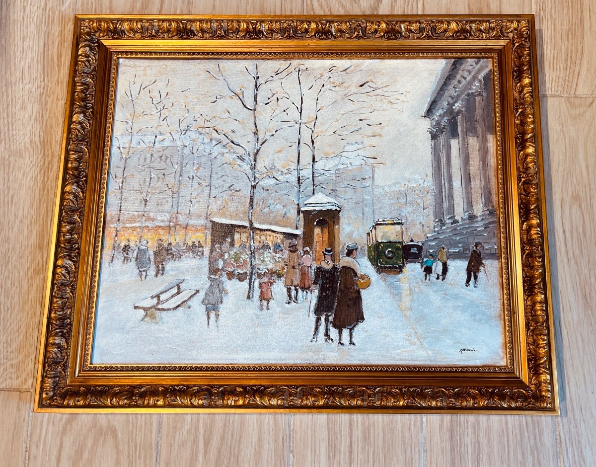 Tableau : Place De La Madeleine sous la Neige à Paris -photo-1