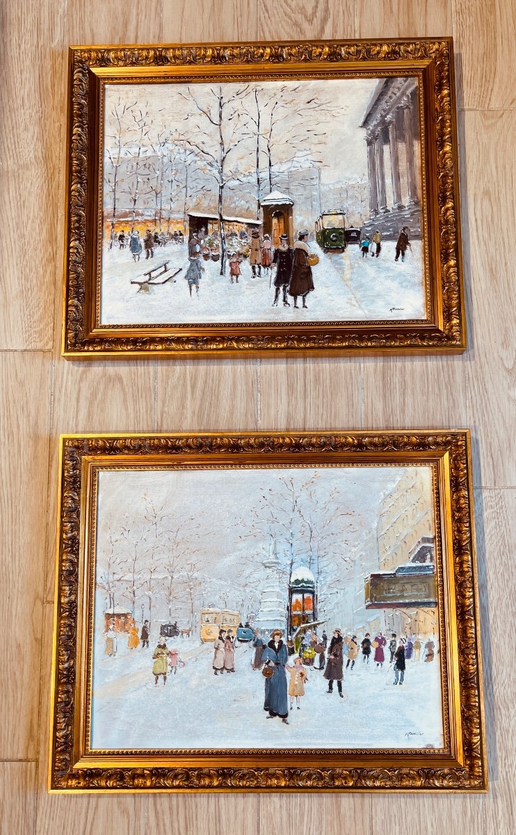 Tableau : Place De La Madeleine sous la Neige à Paris -photo-2