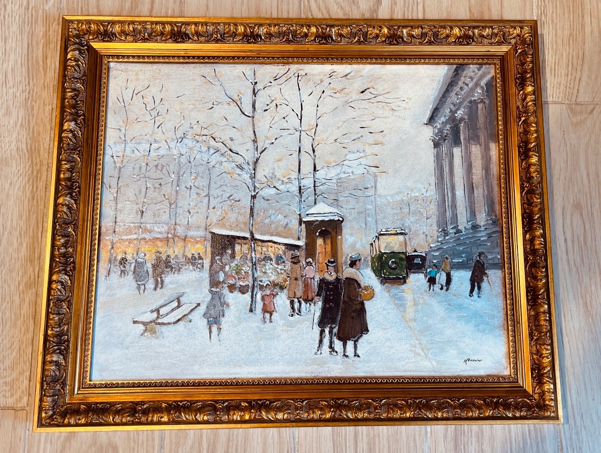 Tableau : Place De La Madeleine sous la Neige à Paris 