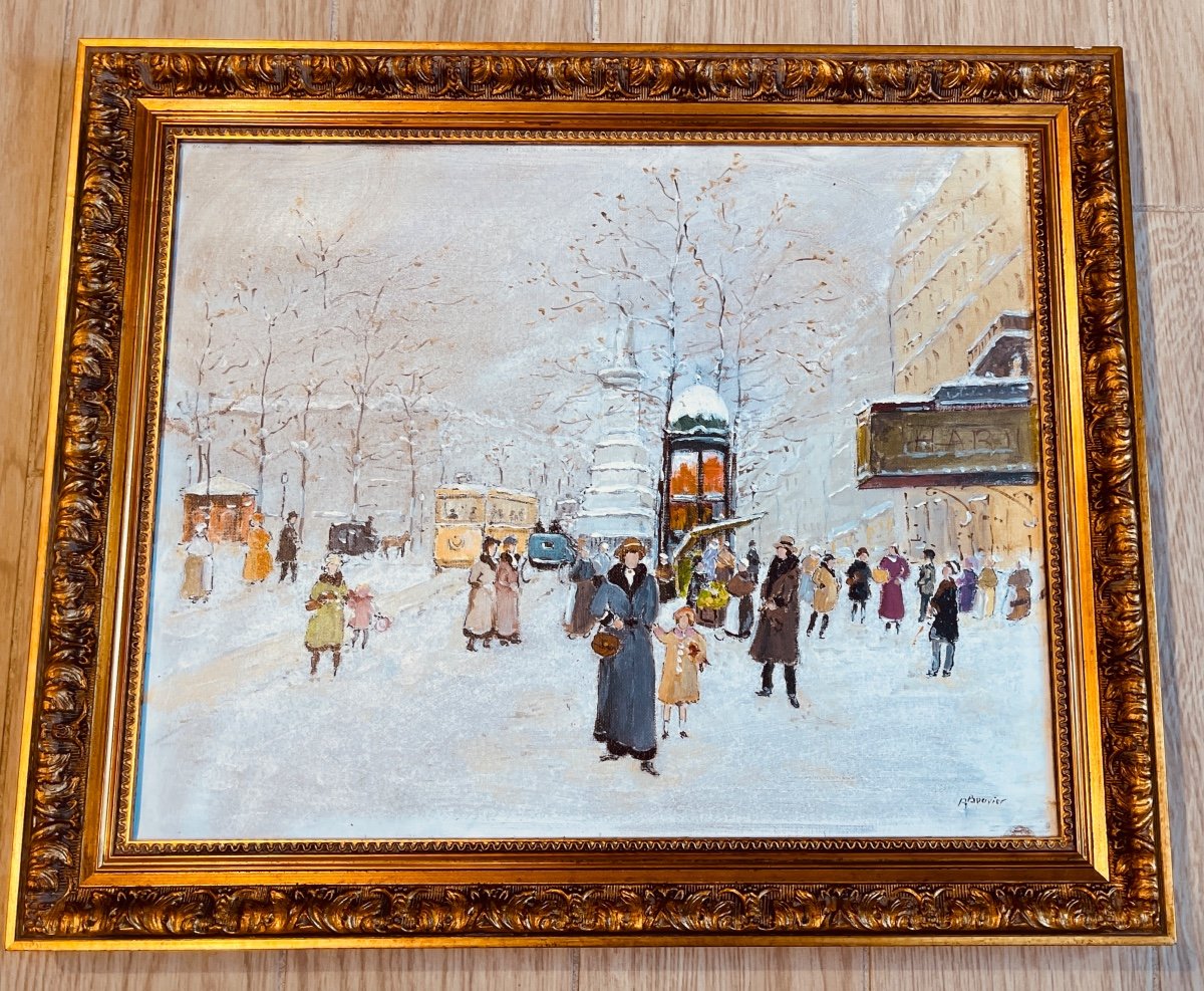 Painting: Place De La République Under The Snow In Paris 