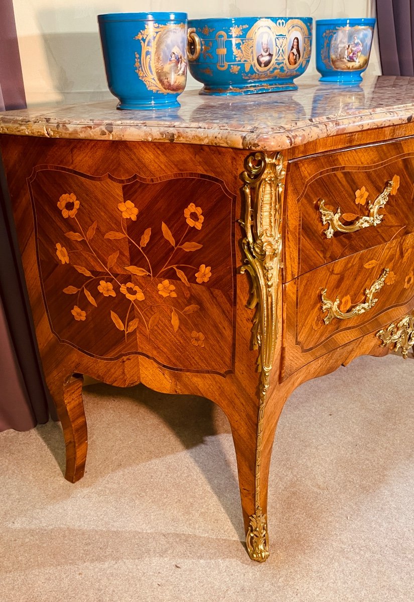 Commode Louis XV à Fleurs , époque 18eme Siècle -photo-4