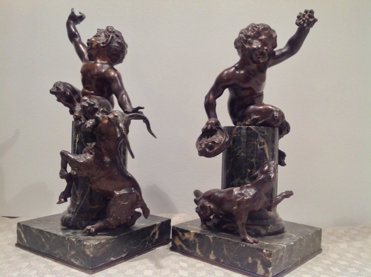 Paire De Puttis / Satyres En Bronze , Epoque XIXème 