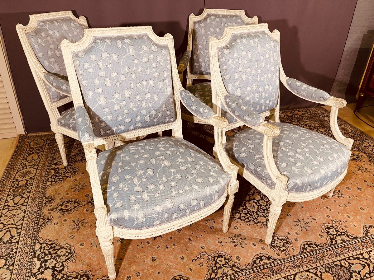 4 Louis XVI Armchairs, Flat Back Said To The Queen, Jacob Model-photo-5