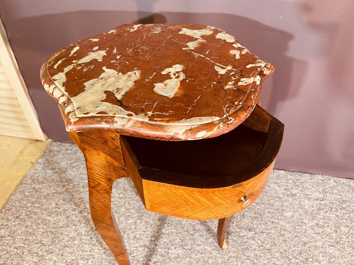 Small Marquetry Pedestal Table, XIXth Century-photo-3