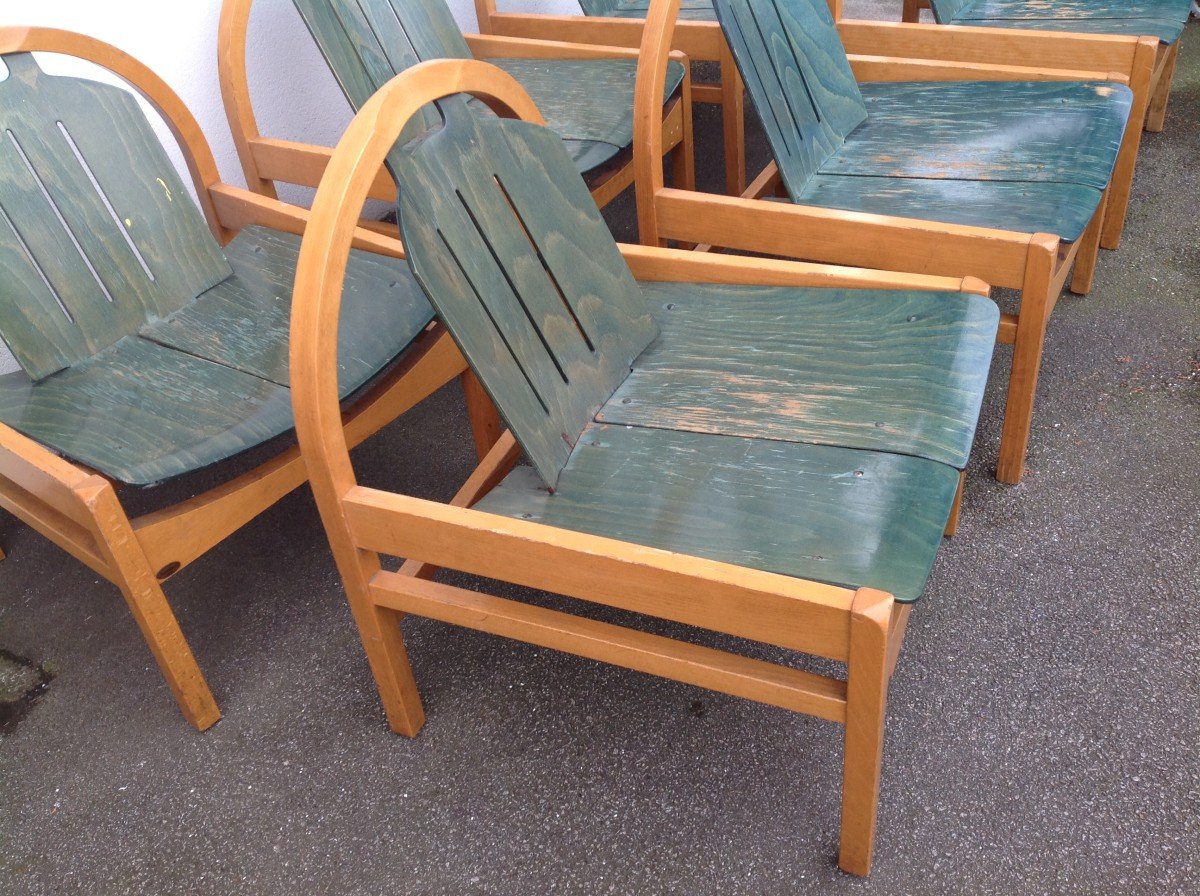 6 Wooden Garden Armchairs Signed Baumann-photo-1