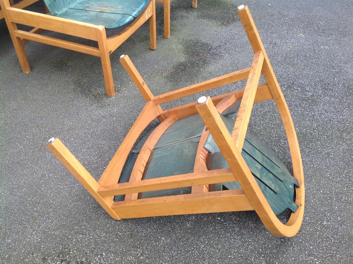 6 Wooden Garden Armchairs Signed Baumann-photo-4