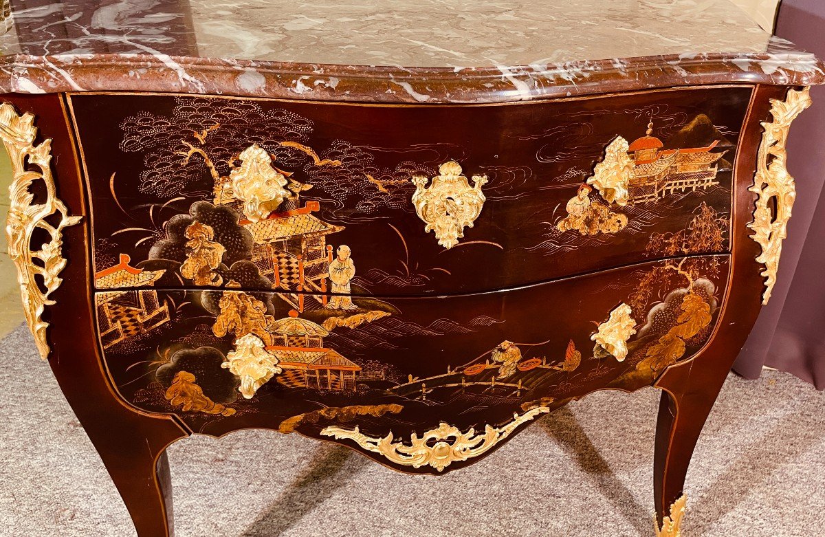 Commode Louis XV en Laque de Chine , Epoque XXe -photo-2