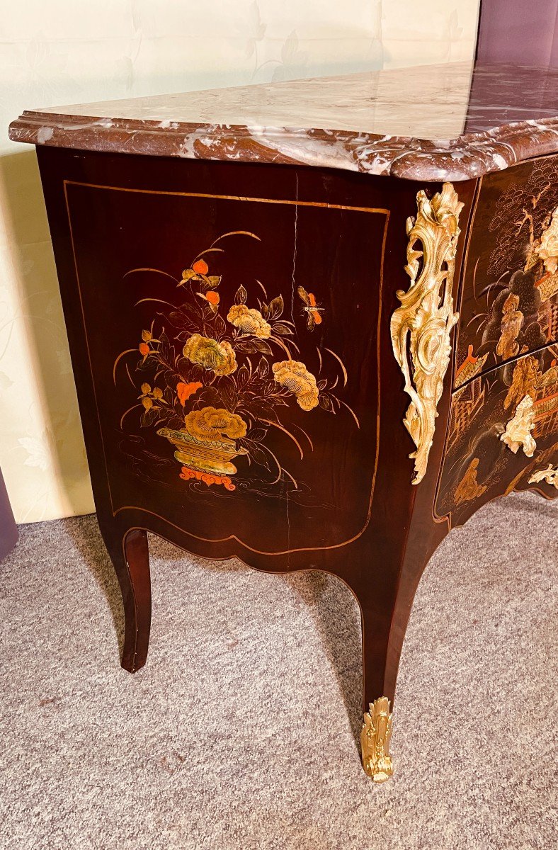 Louis XV Chest Of Drawers In Chinese Lacquer, 20th Century-photo-3