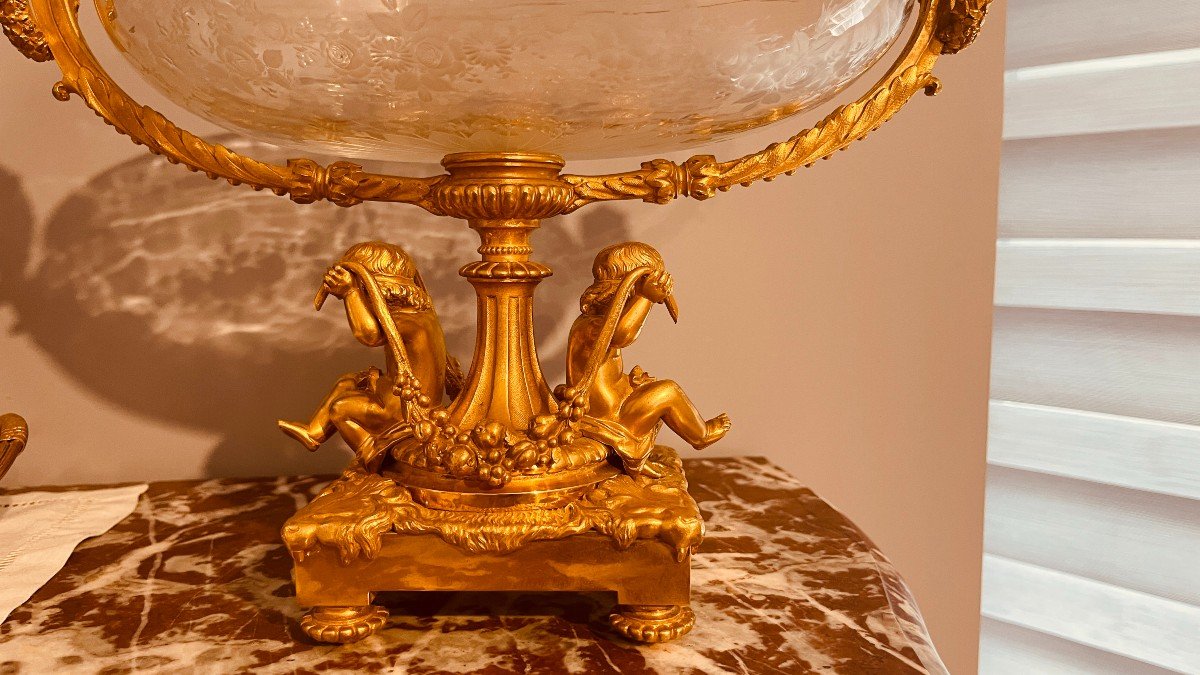  Centre De Table  Louis XVI  en Bronze et Cristal Taillé , XIXe Siècle -photo-2