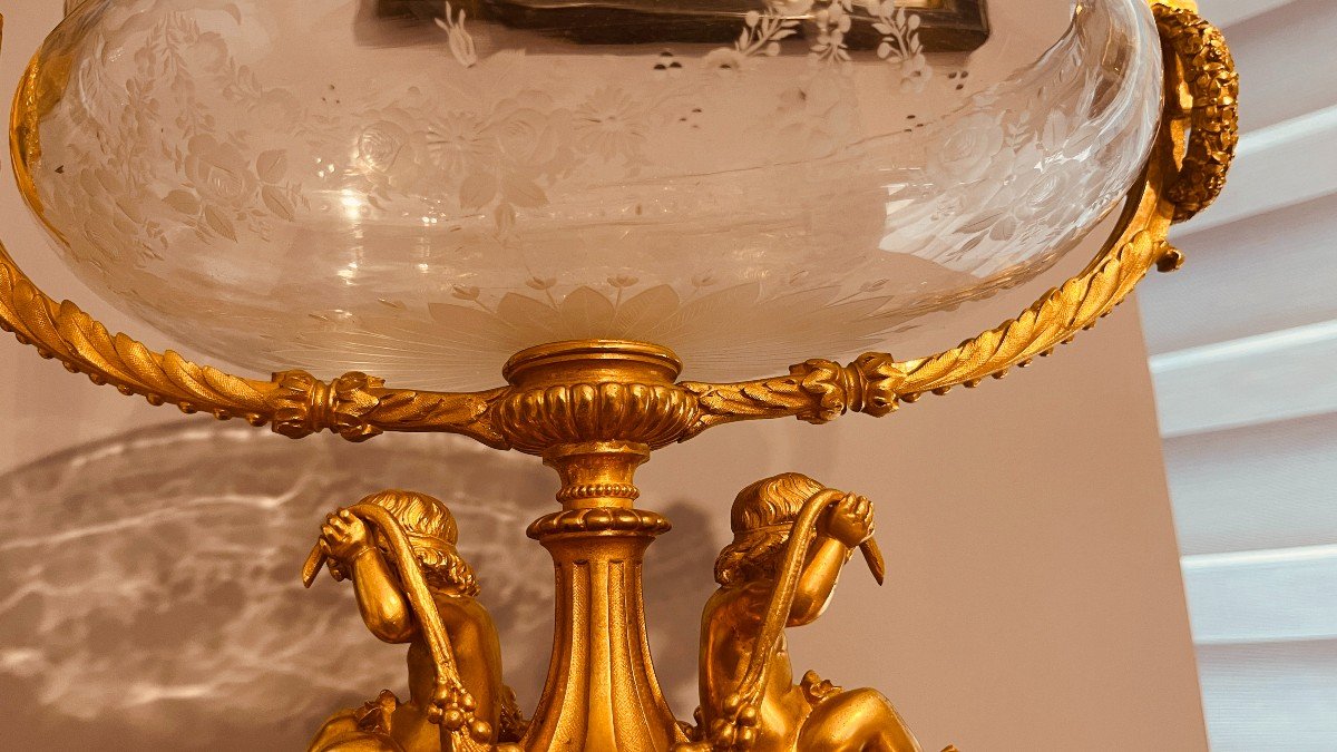  Centre De Table  Louis XVI  en Bronze et Cristal Taillé , XIXe Siècle -photo-3