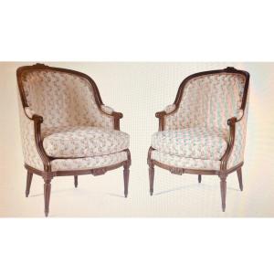 Pair Of Large Louis XVI Bergeres With Cushions, Nineteenth Time