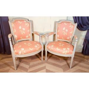 Pair Of Louis 16 Armchairs, Stamped Pluvinet, 18th Century 
