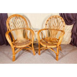 Deux Fauteuils en Rotin ( Année 60-70 ) pour Madame et pour Monsieur 