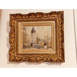 Signed Watercolor: View Of Paris, 