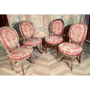 4 Chaises Estampillées J. NADAL. LAINE ,   Louis 16 