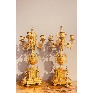 Pair Of Bronze Candelabra, H 55 Cm 