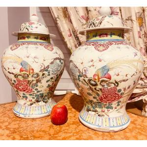 Paire De Vases Porcelaine Famille Rose. Chine , XIXe Siècle 