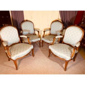 Set Of 4 Louis 15 Armchairs, 18th Century 