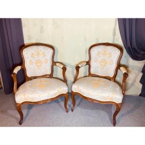 Pair Of Louis XV Armchairs, Stamped Delion, 18th Century 