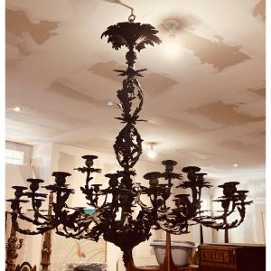 36-light Bronze Castle Chandelier, 19th Century 