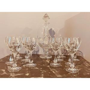 Cristallerie De Lorraine, Carafe And 12 Crystal Glasses