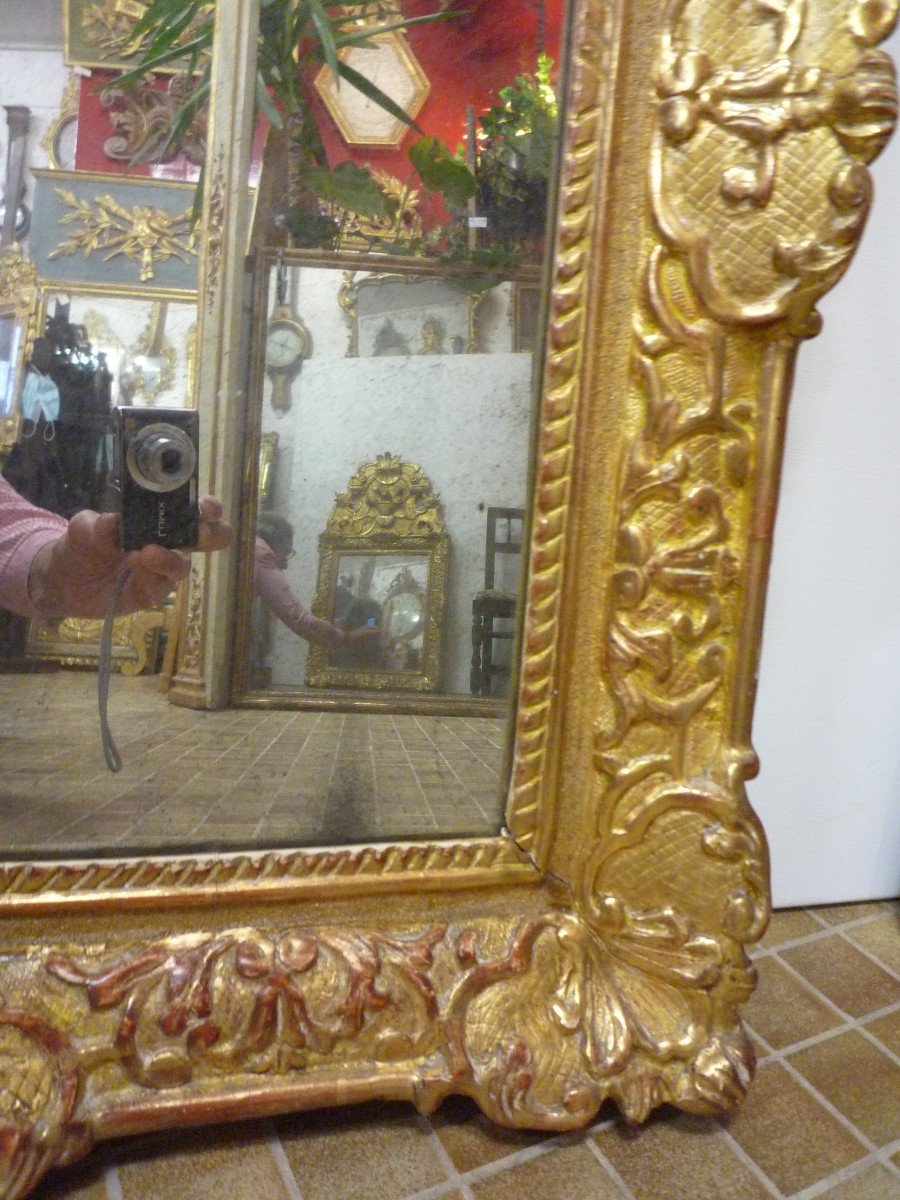 Miroir d'époque Louis XIV en bois sculpté et doré -photo-3