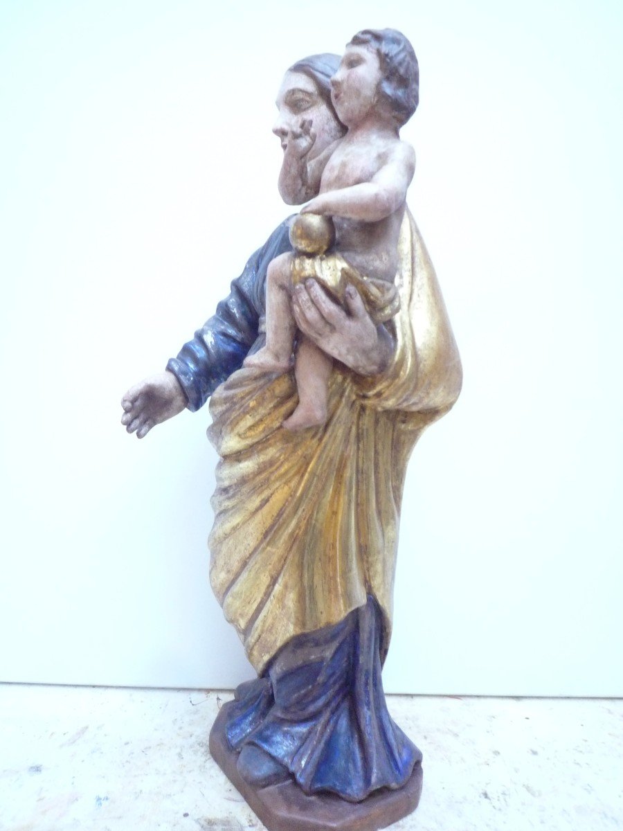 Vierge à l'enfant en bois sculpté, doré et polychromé.-photo-3