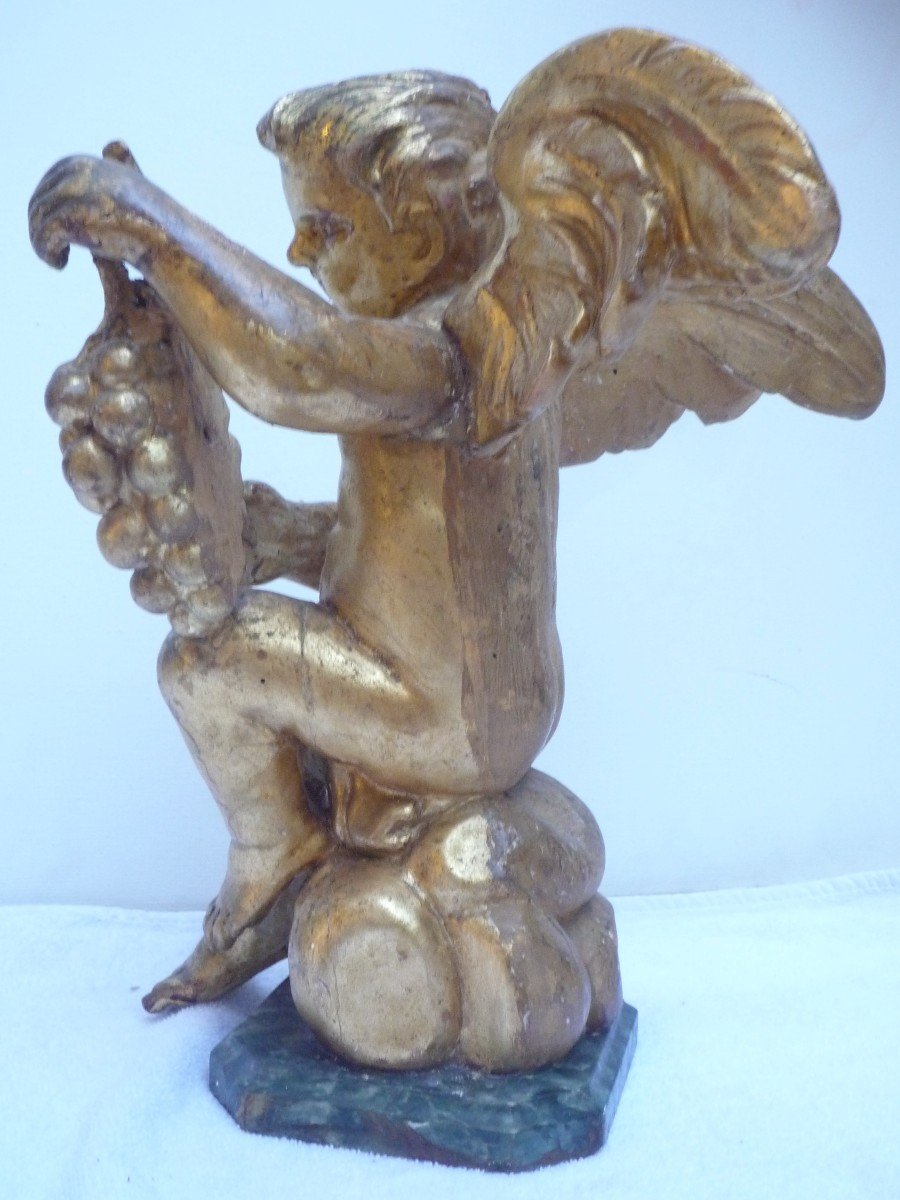 Two Carved And Gilded Wooden Angels On A Base-photo-4