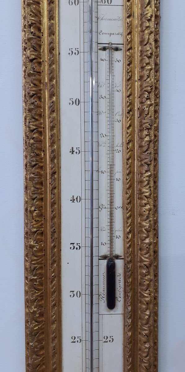 Barometer Thermometer In Gilded Wooden Rod From The Early 19th Century.-photo-3