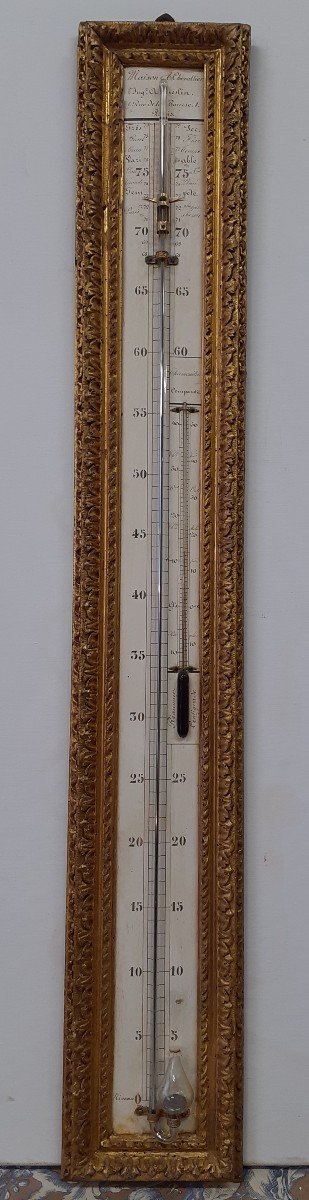 Barometer Thermometer In Gilded Wooden Rod From The Early 19th Century.