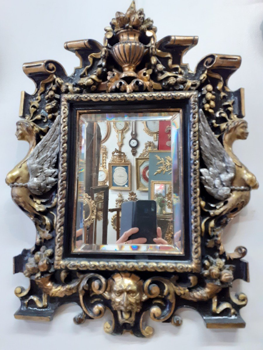 Napoleon III Mirror In Gilded And Silver Painted Stucco-photo-2