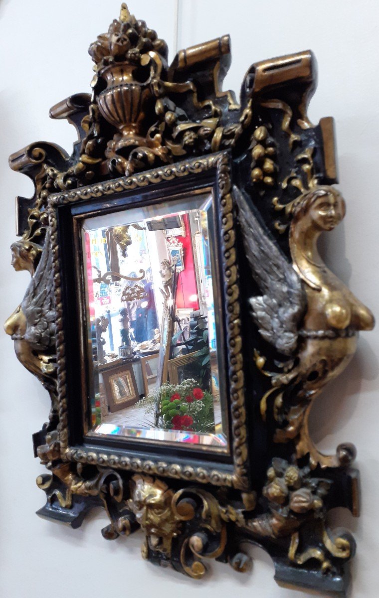 Napoleon III Mirror In Gilded And Silver Painted Stucco-photo-3