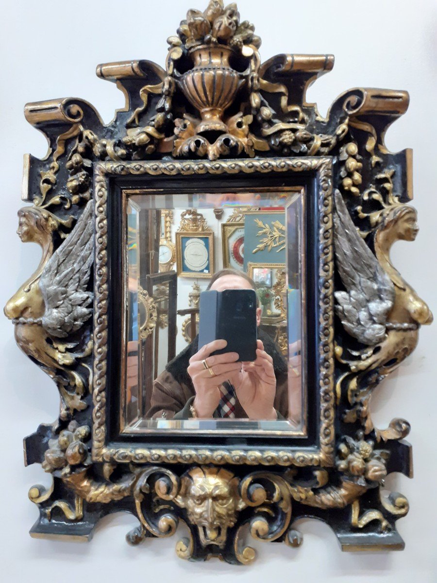 Napoleon III Mirror In Gilded And Silver Painted Stucco