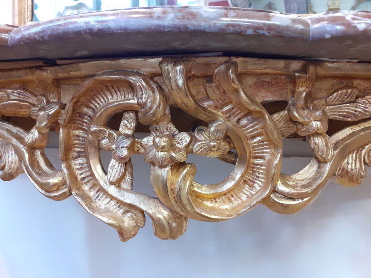 Louis XV Period Console In Gilded Wood.-photo-4