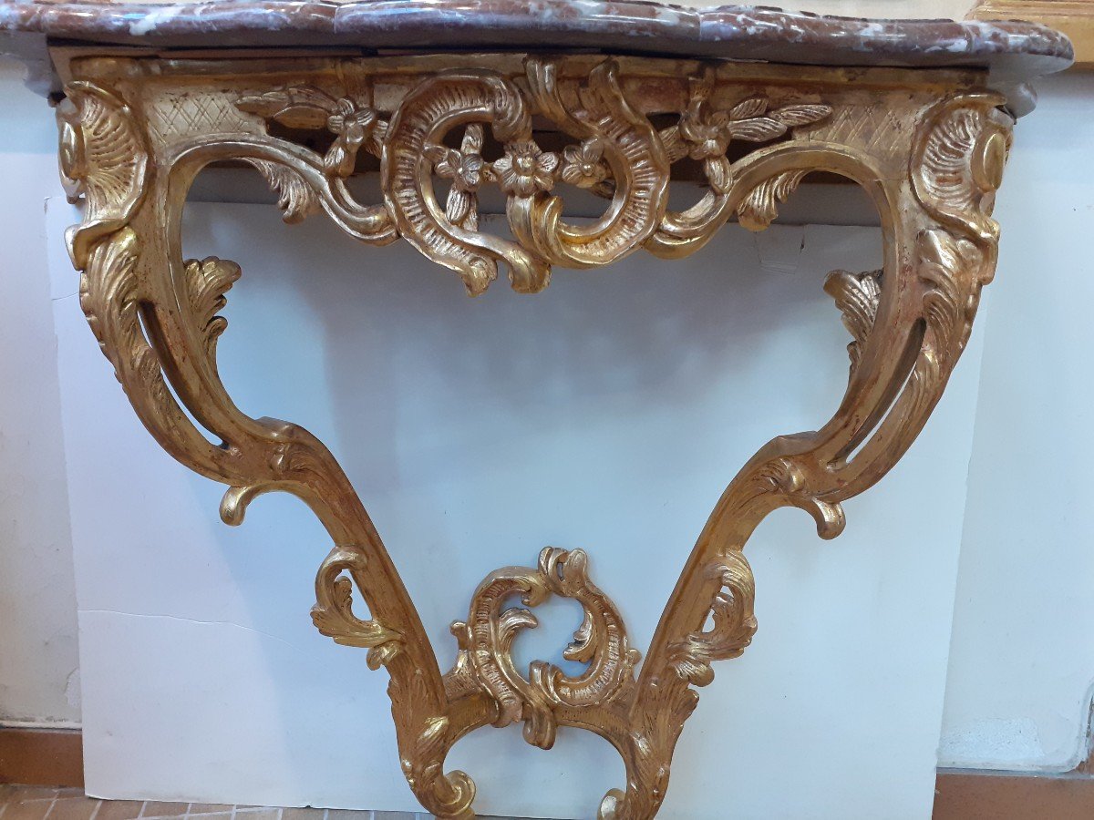 Louis XV Period Console In Gilded Wood.